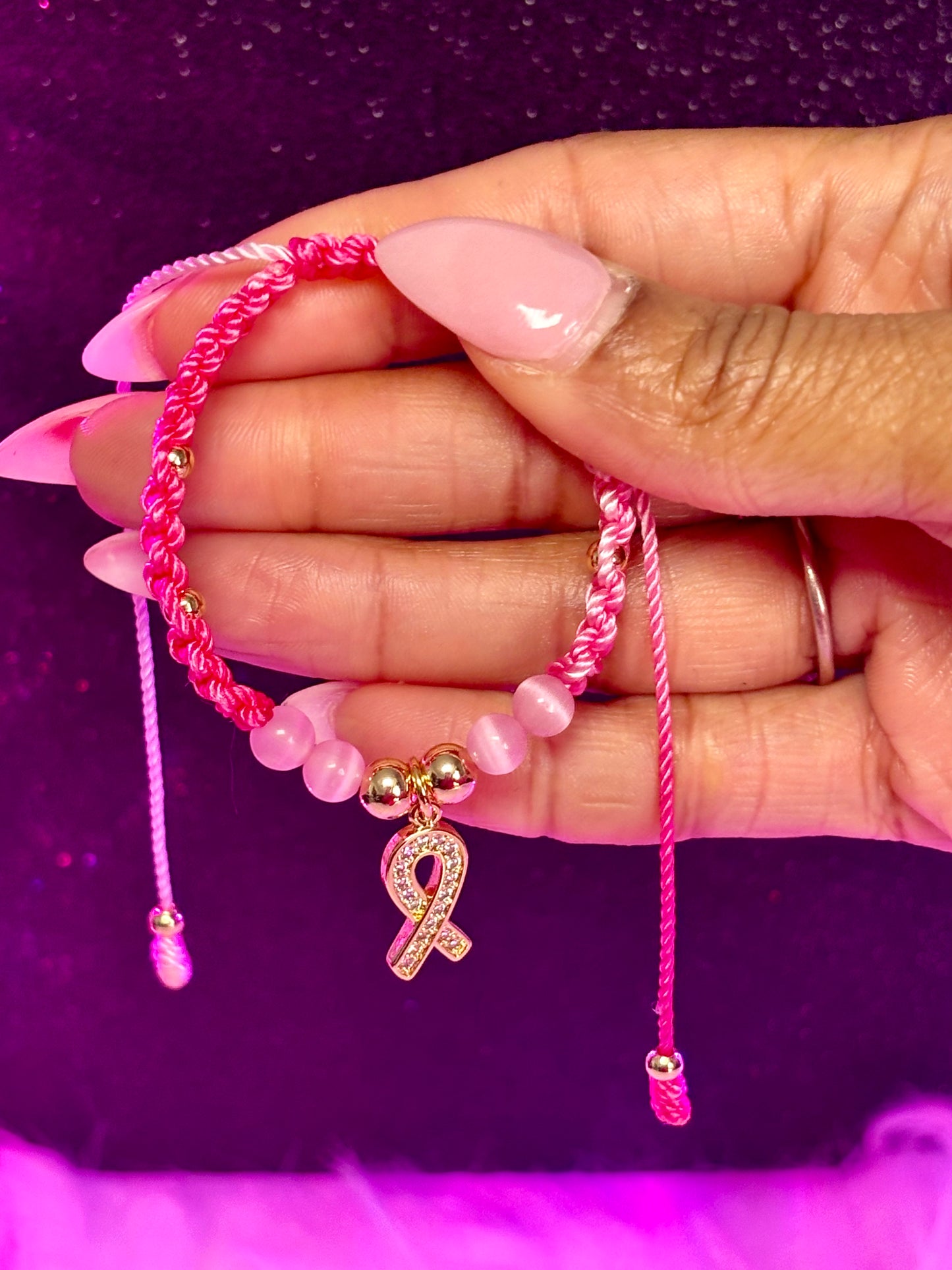 Macrame Breast Cancer Awareness Bracelet (1pc)