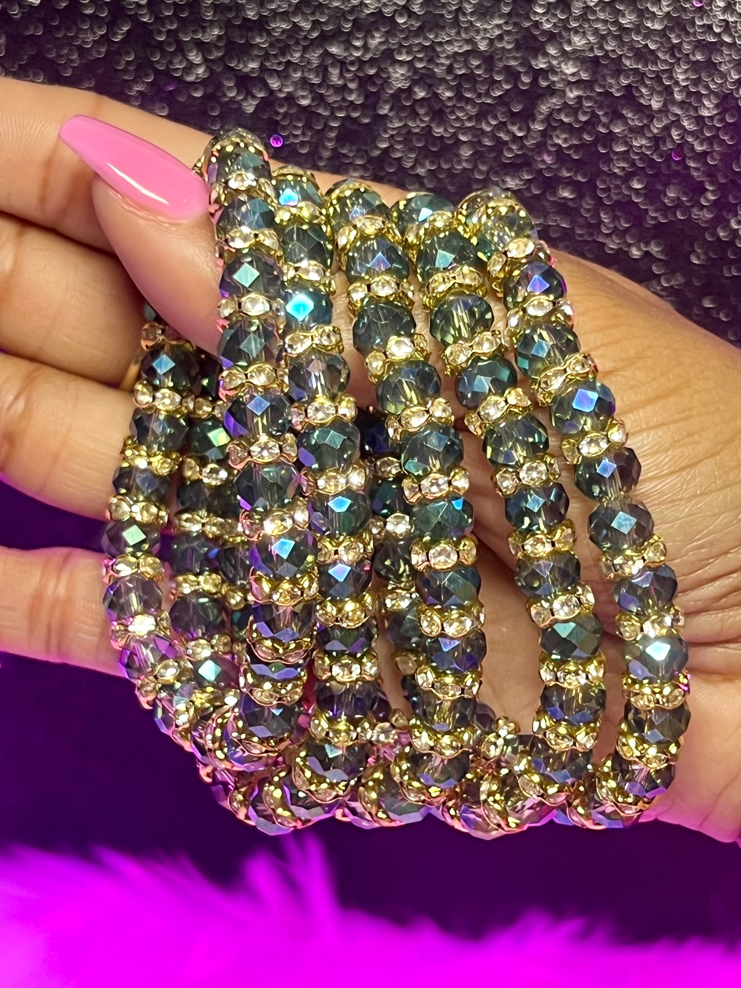 Pulsera con cuentas de cristal marino (1 pieza)