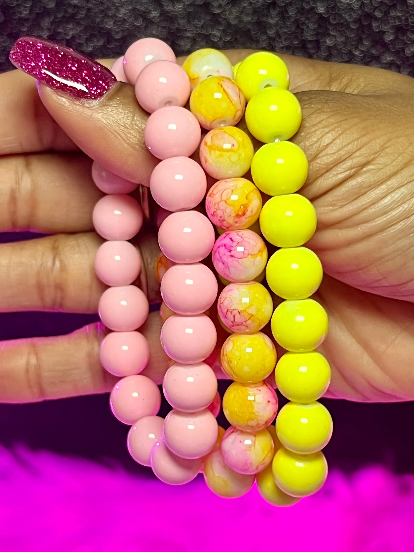 Pink Sunset Beaded Bracelet Set (3pc)