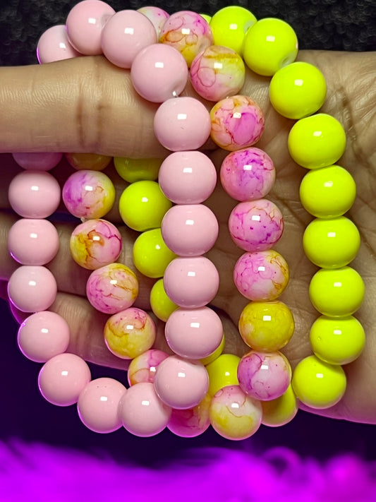 Pink Sunset Beaded Bracelet Set (3pc)