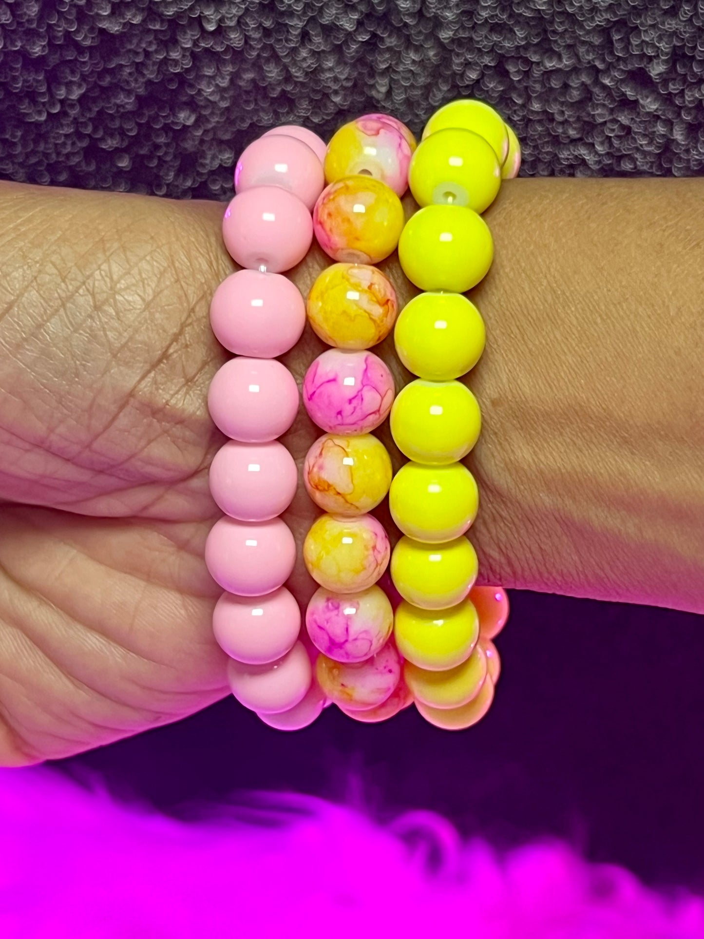 Pink Sunset Beaded Bracelet Set (3pc)